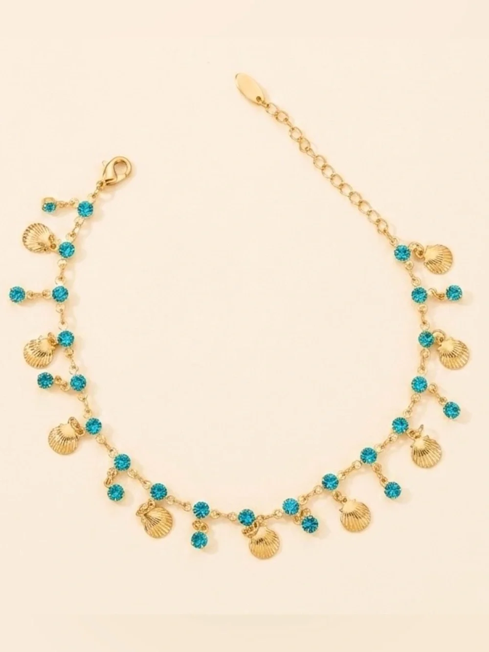 3/$40! Beachy Shell & Crystal Anklet - 14k Gold Plated, Water Resistant